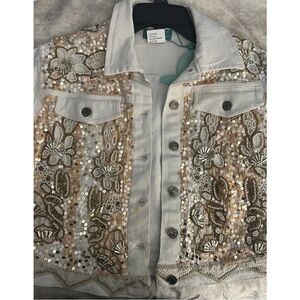 Antica Sartoria 2024 Ecru White Beaded
Denim Jacket Medium NWT STUNING Last One